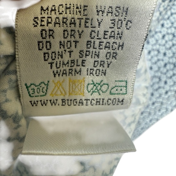 BUGATCHI Men's L Blue Floral Short Sleeve Shirt Casual Stretch Cotton Summer - Picture 6 of 8